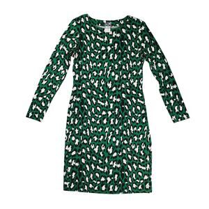 DVF Diane von Furstenberg Muriel spotted cat green silk dress long sleeve size 8